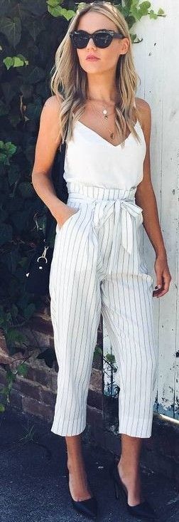 #fall #work #outfits | White 'High Riser' Jumpsuit