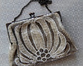 Antique vintage french micro beaded flapper victorian purse handbag with pocket ...