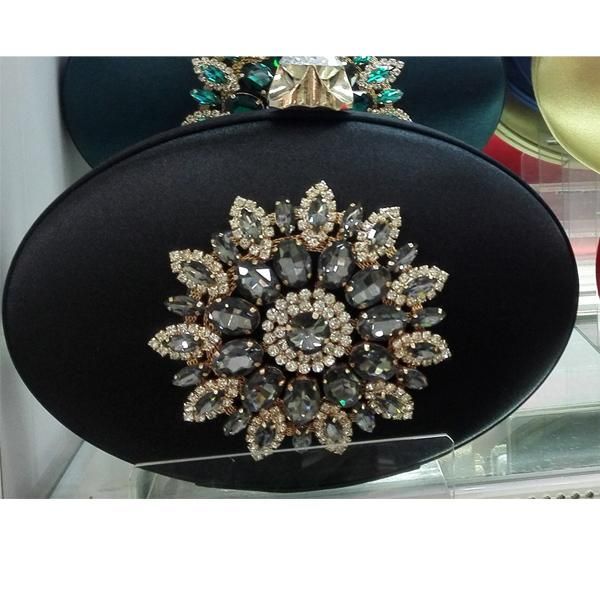 Fashion round oval shape satin with crystals clutch chain shoulder bag women&#39...