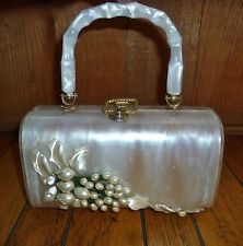 Vintage 1950s WALBORG lucite Detailed And STUNNING box  handbag.  This is probab...