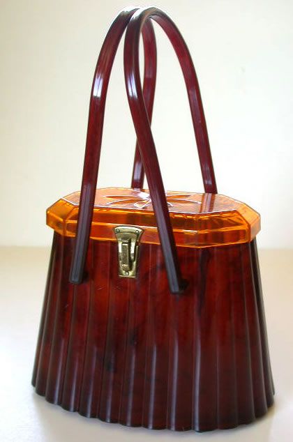 Vintage Fluted Lucite Purse - 1950's - Made by Elsa Manufacturing - Octagona...
