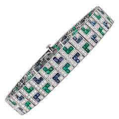Sapphire Emerald Diamond Platinum Bracelet