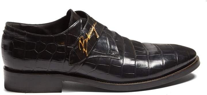 BALENCIAGA Crocodile-effect leather derby shoes