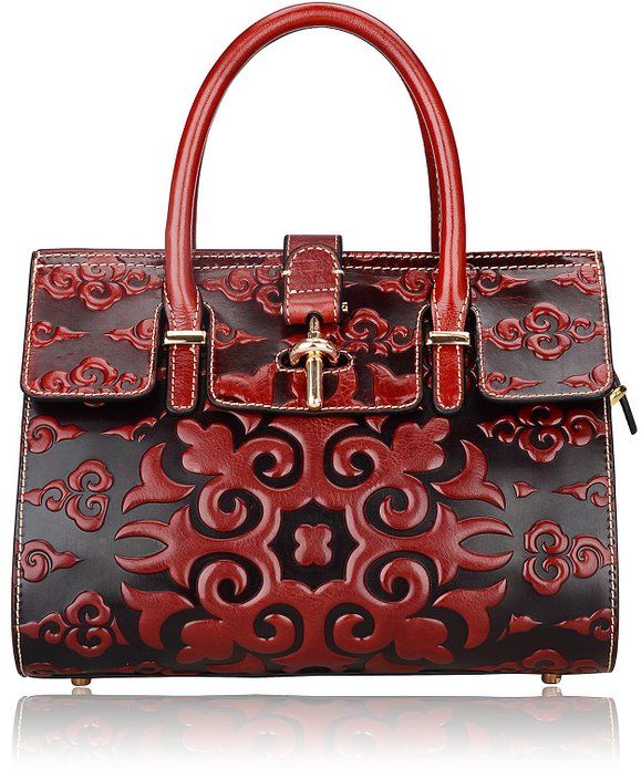Pijushi Classic Ladies Embossed Floral Leather Tote Satchel Top Handle Handbags ...