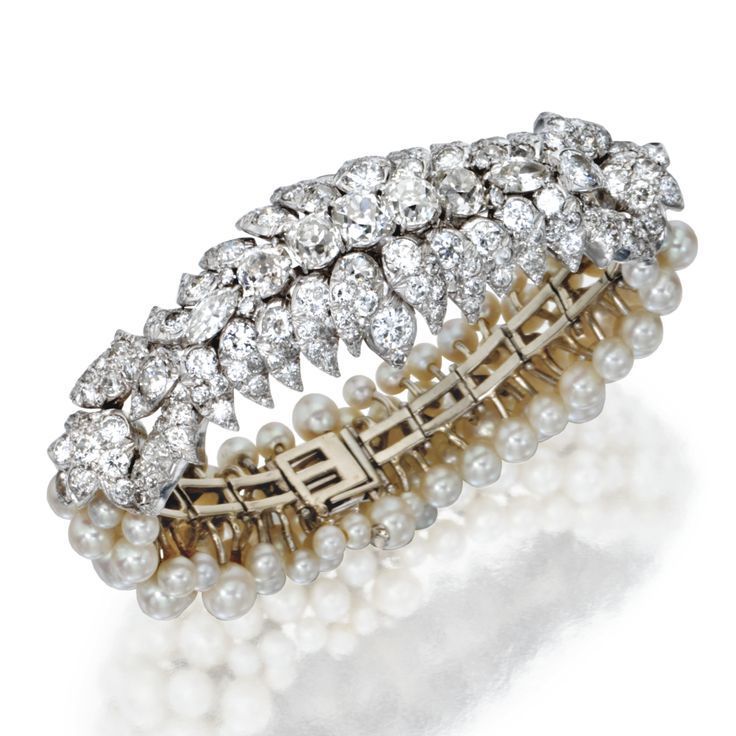 Best Diamond Bracelets : Platinum 18 Karat White Gold Cultured Pearl and Diamond...