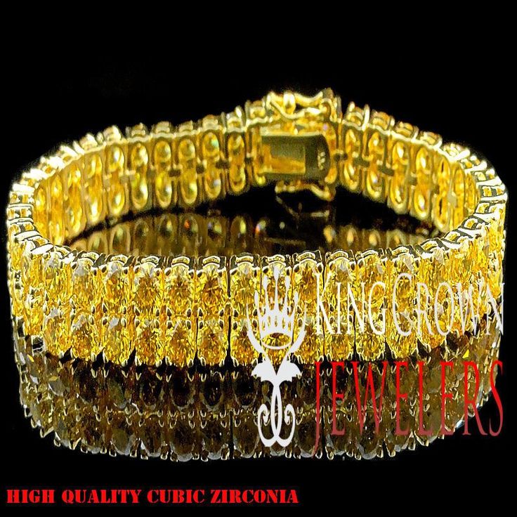 Mens Ladies 2 Row Yellow Canary Simulated Diamond Tennis Bracelet Gold Platted