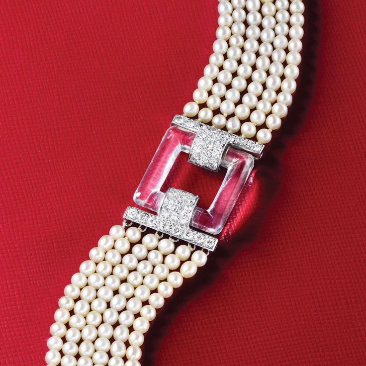 Cartier Art Deco Natural Pearl Diamond and Rock Crystal