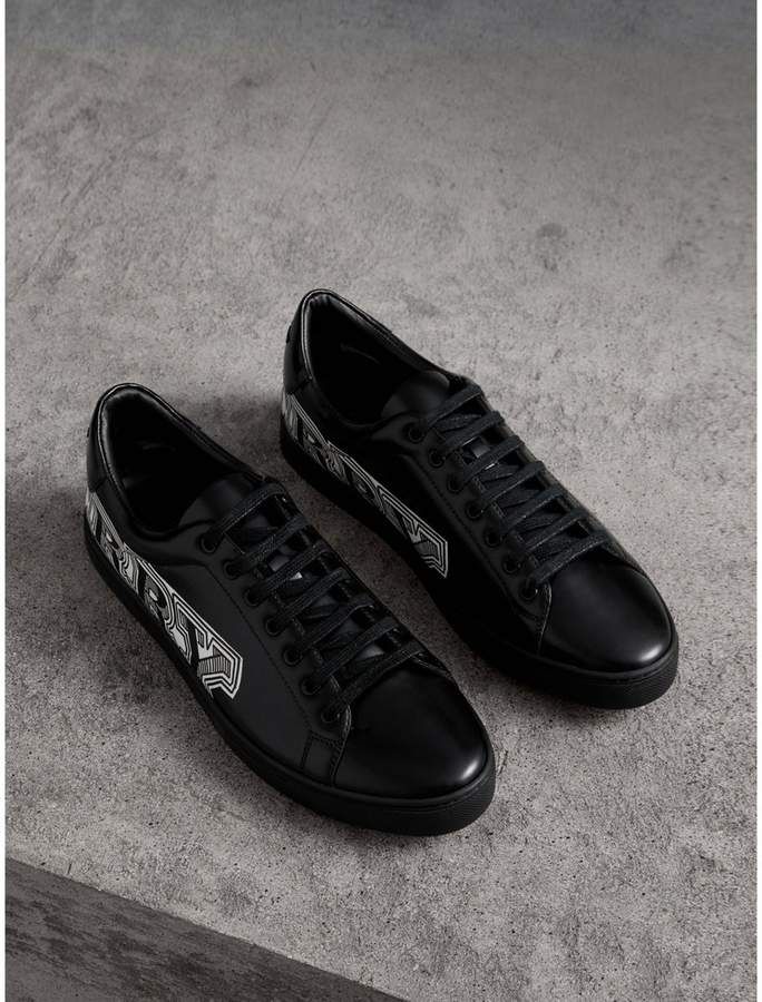 Burberry Doodle Print Leather Trainers