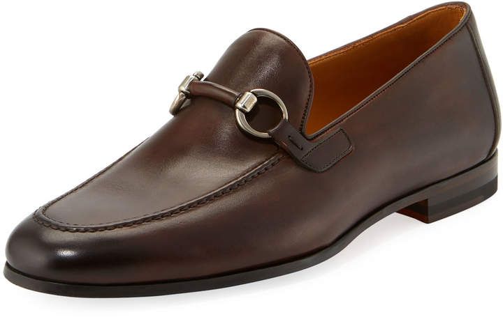 Magnanni for Neiman Marcus Slip-On Leather Horsebit Loafer, Brown