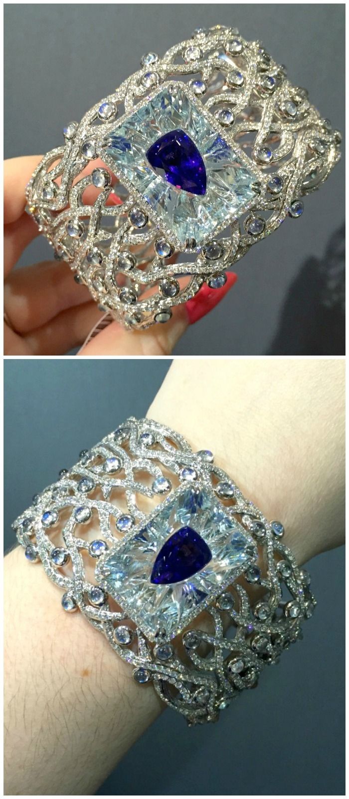 This Yael Designs bangle features a 7 carat tanzanite invisibly set inside a 26 ...
