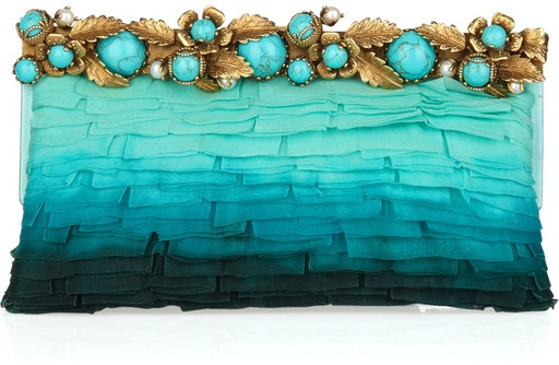Valentino embellished ombré chiffon clutch in blue