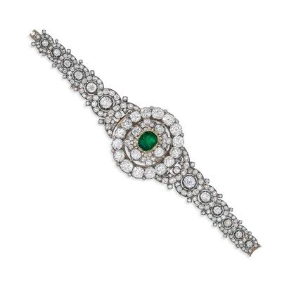 A LATE 19TH CENTURY DIAMOND AND EMERALD BRACELET/BROOCH Price realised GBP 87,65...