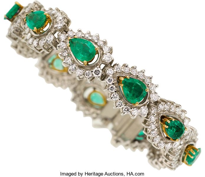 Estate Jewelry:Bracelets, Emerald, Diamond, Platinum, Gold Bracelet. ...