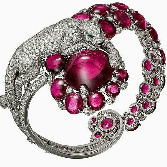 Résonances de Cartier high jewellery new collection, Panthére bracelet with ru...
