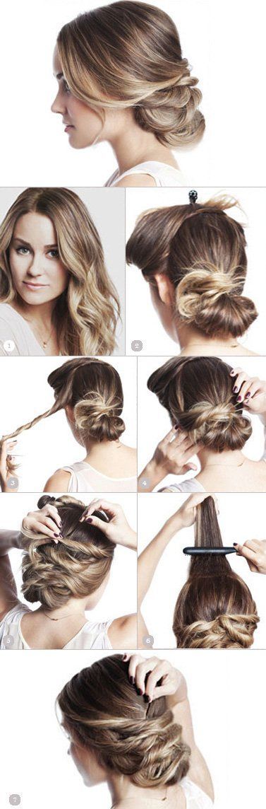 Pinned-Up Bun Hairstyle. Step by step updo for women. Night hairdo to copy if yo...