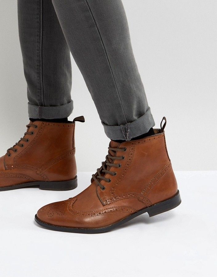 ASOS Brogue Boots in Tan Leather