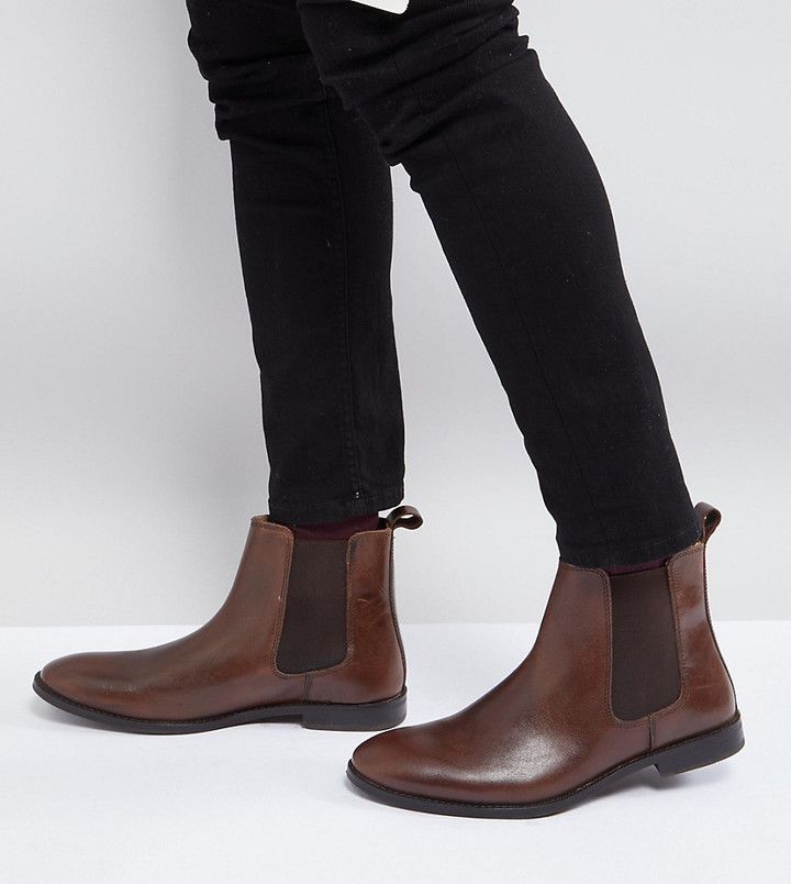 ASOS Wide Fit Chelsea Boots in Brown Leather