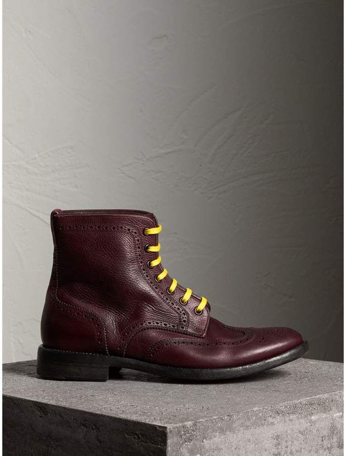 Burberry Leather Brogue Boots with Bright Laces