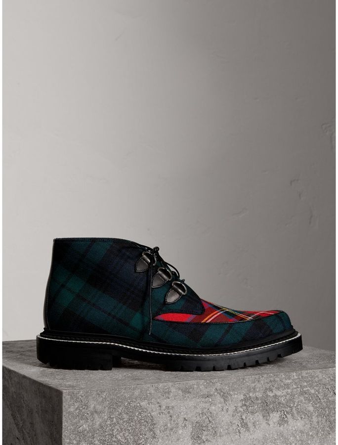 Burberry Tartan Wool and Leather Ankle Boots
