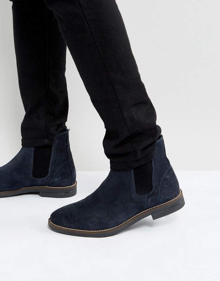 Silver Street Chelsea Boots In Navy Suede