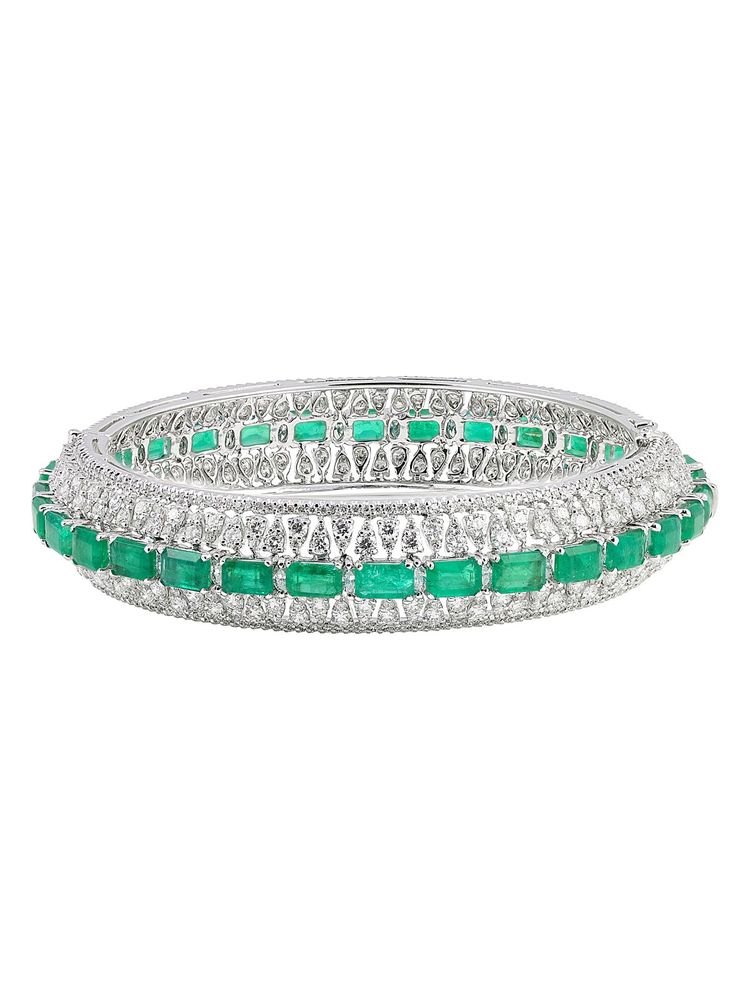 Bapalal Keshavlal 18k Diamond and Emerald Bangle Bracelet l London Jewelers
