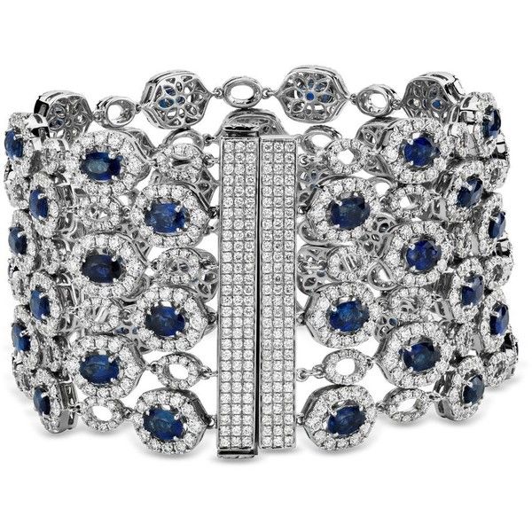 Blue Nile Oval Sapphire and Pavé Diamond Wide Bracelet in 18k White... (177.435...
