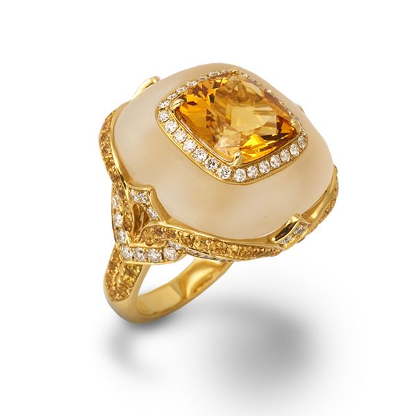 De Boulle Collection Citrine Cocktail Ring A golden Citrine surrounded by Diamon...