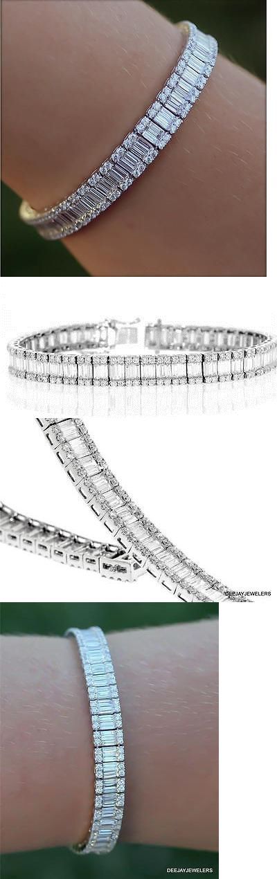Diamond 10976: Diamond Tennis Bracelet 10Ct Baguette 18K White Gold Vs1 E Channe...