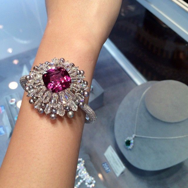Instagram media christiesjewels - An unusual spinel, diamond and pearl bangle, b...