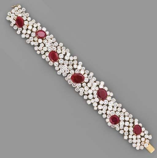 Solid 925 Sterling silver RED oval white round bracelet jewelry random cluster #...