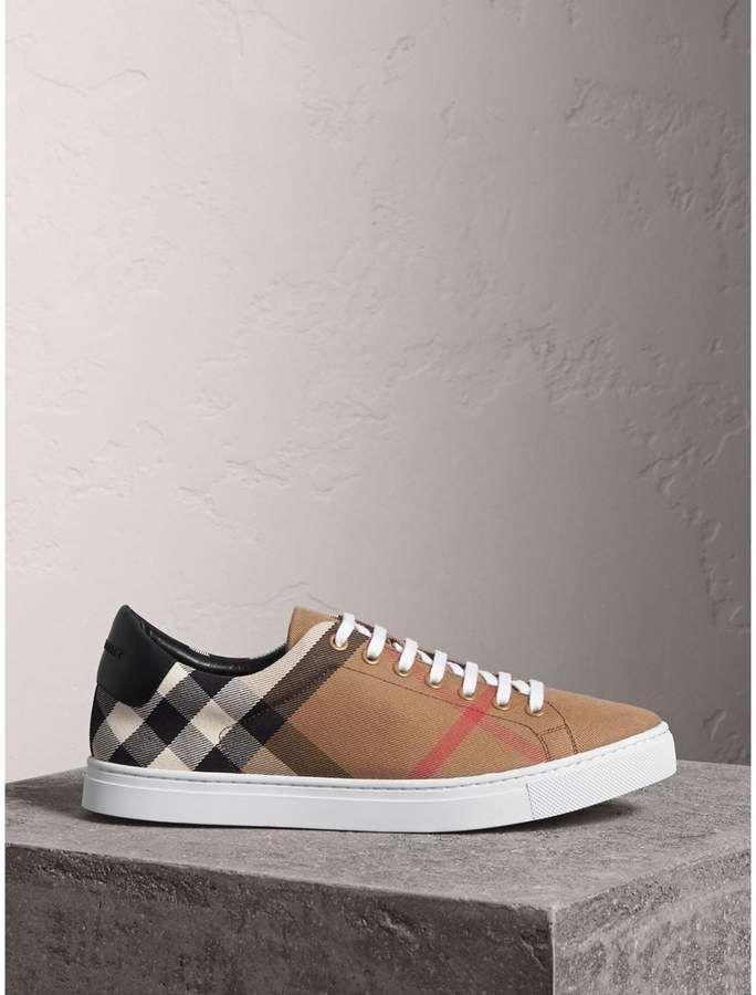 Burberry House Check Cotton and Leather Trainers