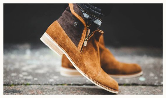 Brown men's leather boots - shoes, made in France by hand / City shoes / Casual, smart, trendy, lifestyle, menswear