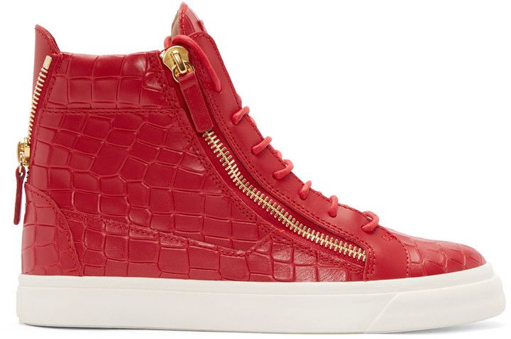 Giuseppe Zanotti Red Croc-Embossed London High-Top Sneakers