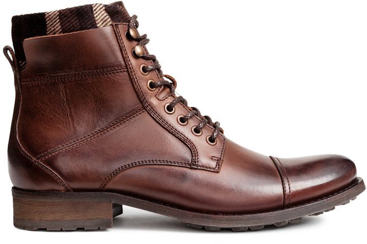 H&M - Leather Double-layer Boots - Dark cognac brown - Men