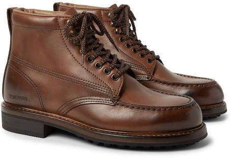 TOM FORD Cromwell Burnished-Leather Hiking Boots