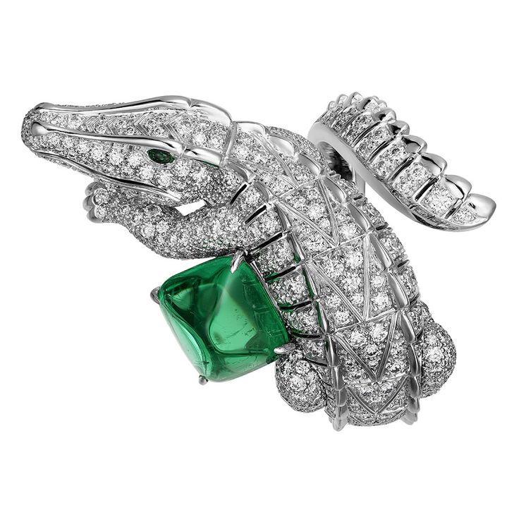 CARTIER. Ring - white gold, one Colombian emerald, emerald eyes, brilliant-cut d...
