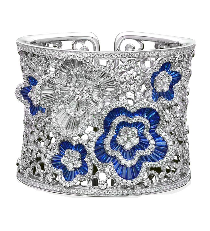 Diamond and sapphire bangle by Schreiner haute joaillerie