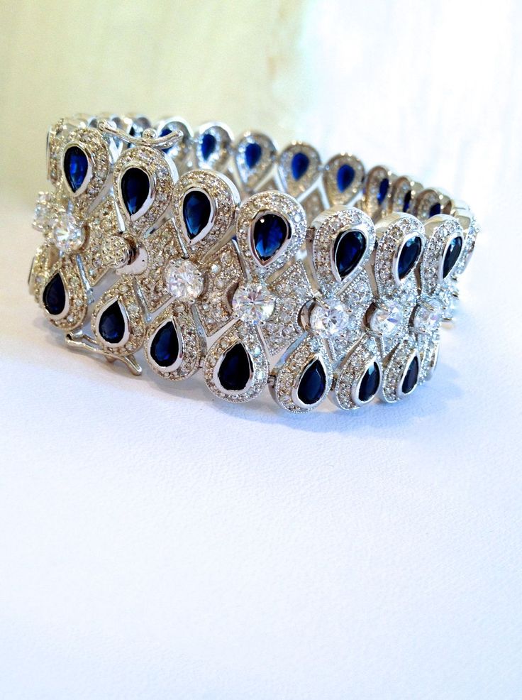 Vintage Sterling Silver Blue Sapphire Estate Jewelry Bracelet. via Etsy.