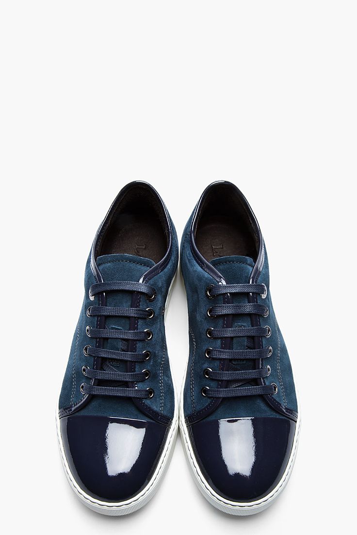 LANVIN Navy Two-Tone Patent And Suede Tennis Shoes