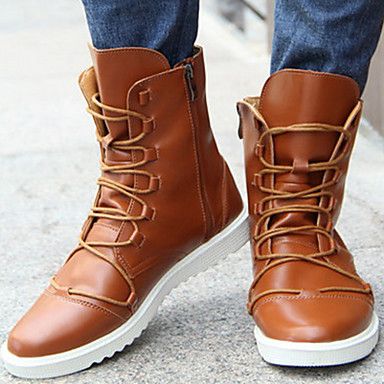Men's Shoes Combat Boots Flat Heel Leather Boots Mid-Calf Boots Shoes More Color...