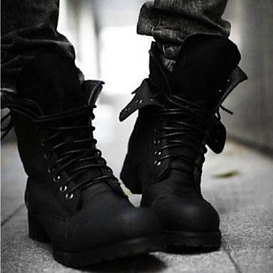 Men's Shoes Round Toe Low Heel Ankle Boots with Lace-up More Colors available - ...