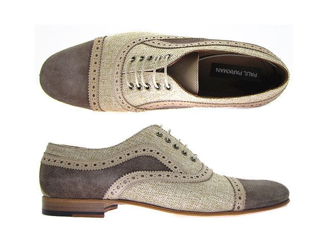 Paul Parkman Beige Linen Oxford Shoes For Men with Natural Leather Sole - 11 Mai...