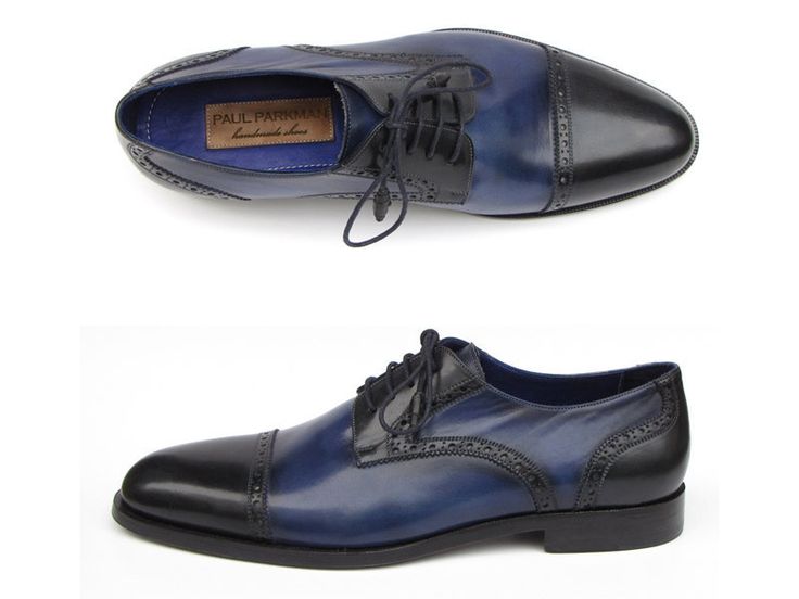 Paul Parkman Men's Parliament Blue Derby Shoes Leather Upper and Leather Sol...