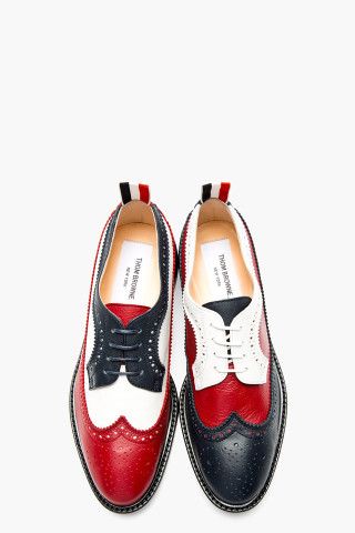 Thom Browne Red, White, & Navy Leather Longwing Brogues