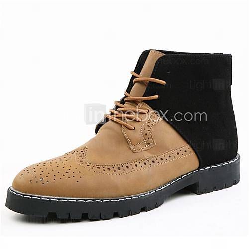 [USD $ 37.99] Round Toe Flat Heel Leather Boots with Lace-Up Men's Shoes (Mo...