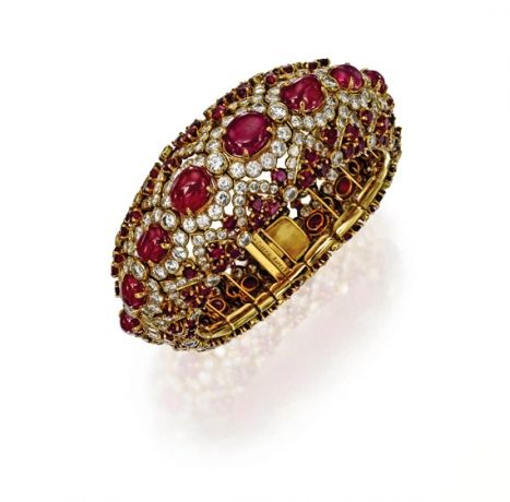 18 Karat Gold, Ruby and Diamond Bracelet, Van Cleef & Arpels, New York, circa 19...