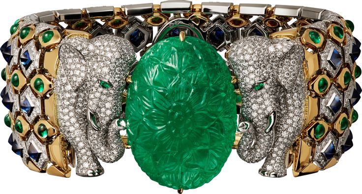 Cartier HIGH JEWELRY BRACELET Platinum, yellow gold, emeralds, sapphires, diamon...