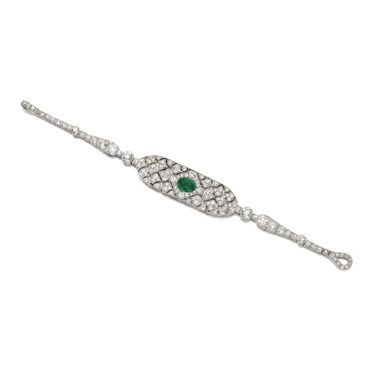 Emerald and diamond bracelet, Cartier, circa 1920 Of open work design, millegrai...