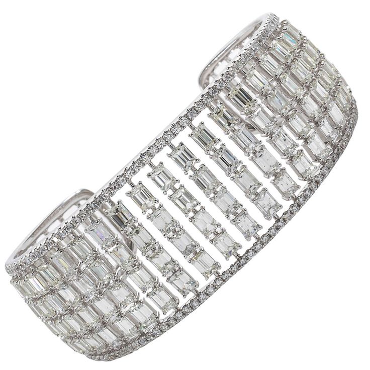 Incredible Emerald Cut Diamond Gold Cuff Bracelet | From a unique collection of ...
