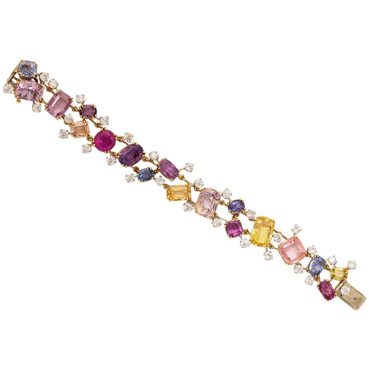Magnificent Multi Color Sapphire Diamond Bracelet | From a unique collection of ...